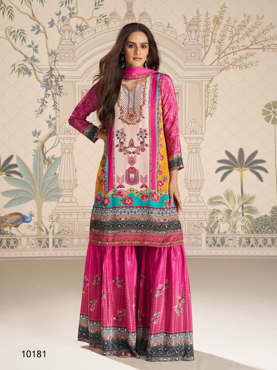 Aarshi Fashions Pink Heavy Crepe Digital Print Full Stitched Palazzo Suits | Grocsy