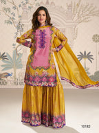 Aarshi Fashions Yellow Heavy Crepe Digital Print Full Stitched Palazzo Suits | Grocsy