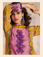 Aarshi Fashions Yellow Heavy Crepe Digital Print Full Stitched Palazzo Suits | Grocsy