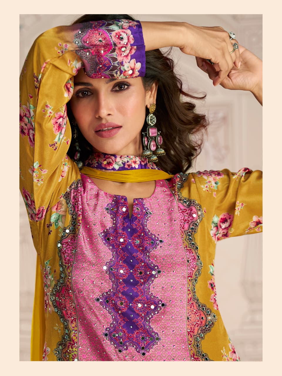 Aarshi Fashions Yellow Heavy Crepe Digital Print Full Stitched Palazzo Suits | Grocsy