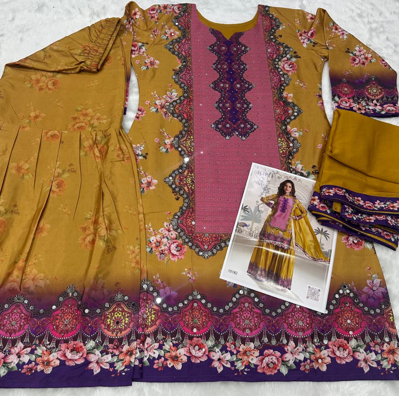 Aarshi Fashions Yellow Heavy Crepe Digital Print Full Stitched Palazzo Suits | Grocsy