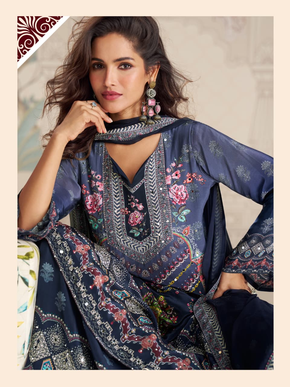 Aarshi Fashions navy Blue Heavy Crepe Digital Print Full Stitched Palazzo Suits | Grocsy