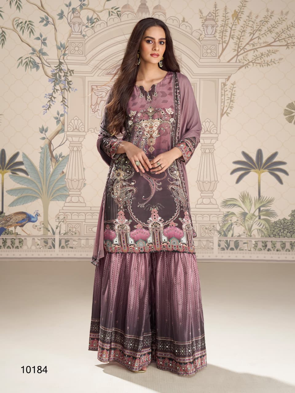 Aarshi Fashions Lilac Heavy Crepe Digital Print Full Stitched Palazzo Suits | Grocsy