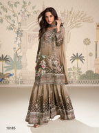 Aarshi Fashions Brown Heavy Crepe Digital Print Full Stitched Palazzo Suits | Grocsy