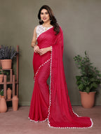 Vedant Vastram Poly Silk Embroidery Work Fancy Saree - Pink | Grocsy