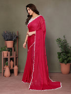 Vedant Vastram Poly Silk Embroidery Work Fancy Saree - Pink | Grocsy