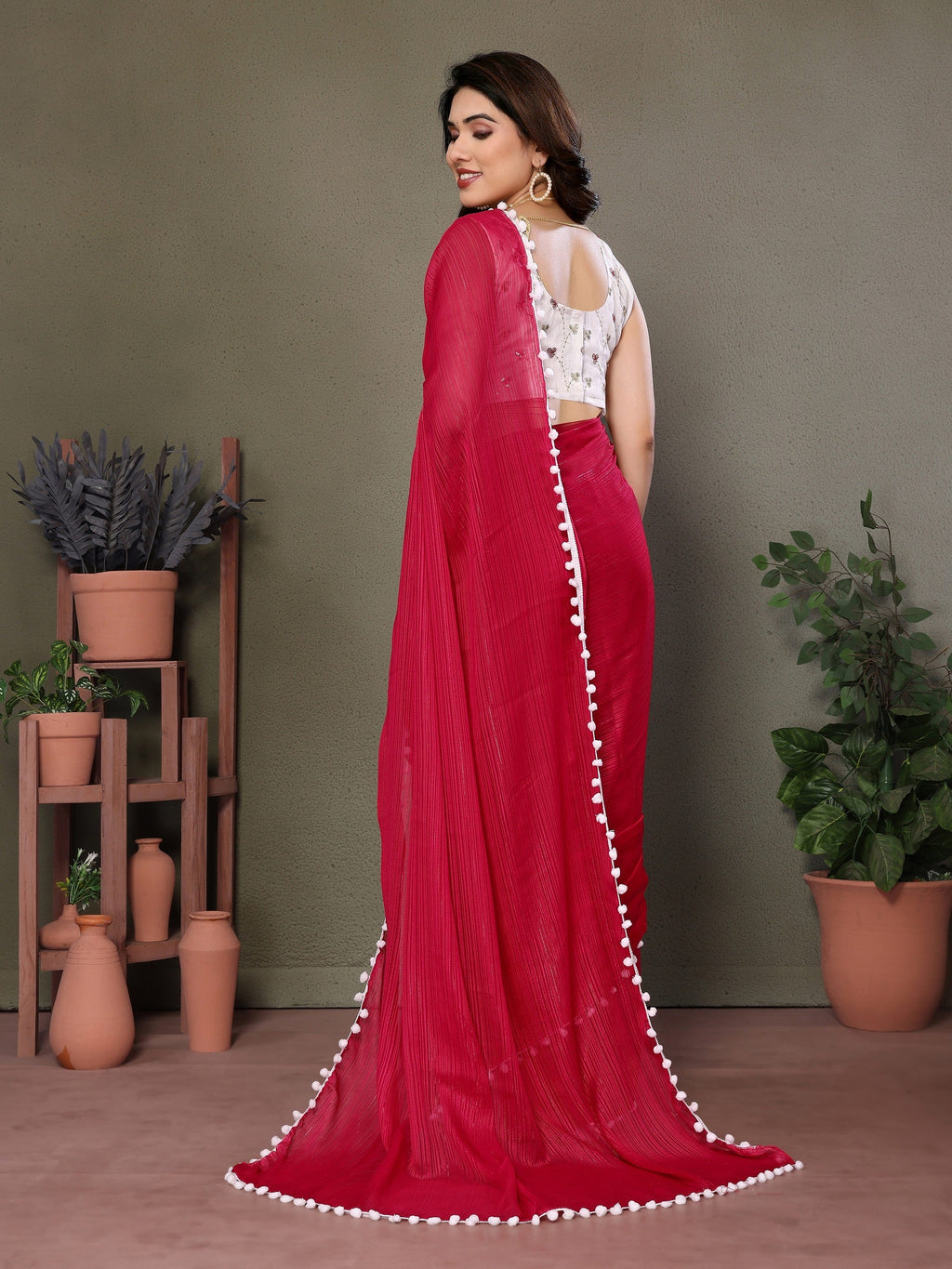 Vedant Vastram Poly Silk Embroidery Work Fancy Saree - Pink | Grocsy