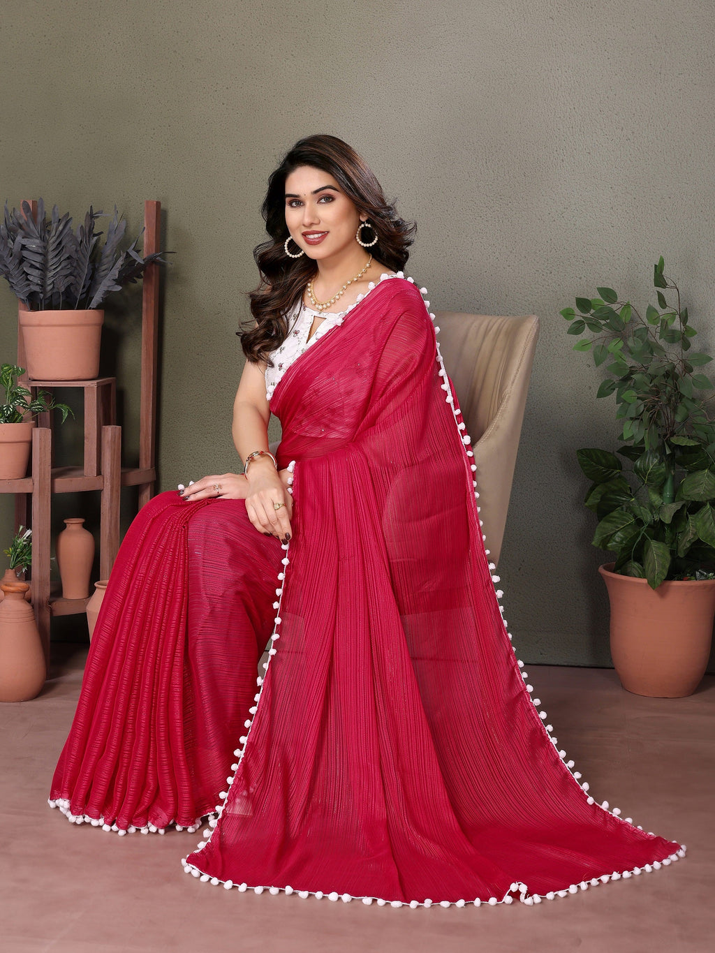Vedant Vastram Poly Silk Embroidery Work Fancy Saree - Pink | Grocsy