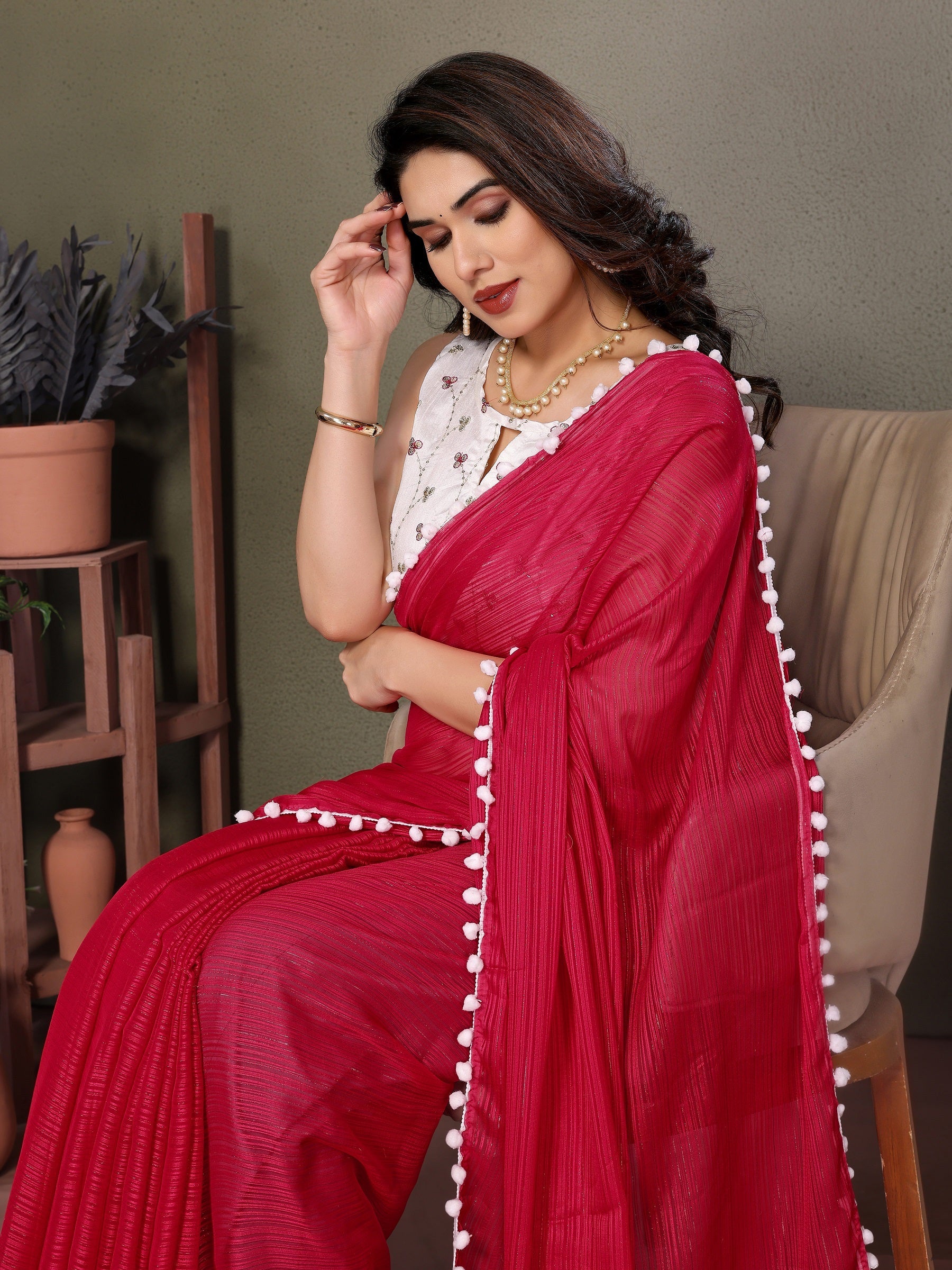 Vedant Vastram Poly Silk Embroidery Work Fancy Saree - Pink | Grocsy