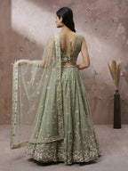House of Panchhi Lime Green Pure Georgette Sequins with heavy Zarkan embroidery Lehenga choli & Dupatta | Grocsy
