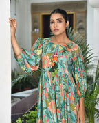 Vaasva Women's Teal Musline Viscose Digital Printed Dress | Grocsy