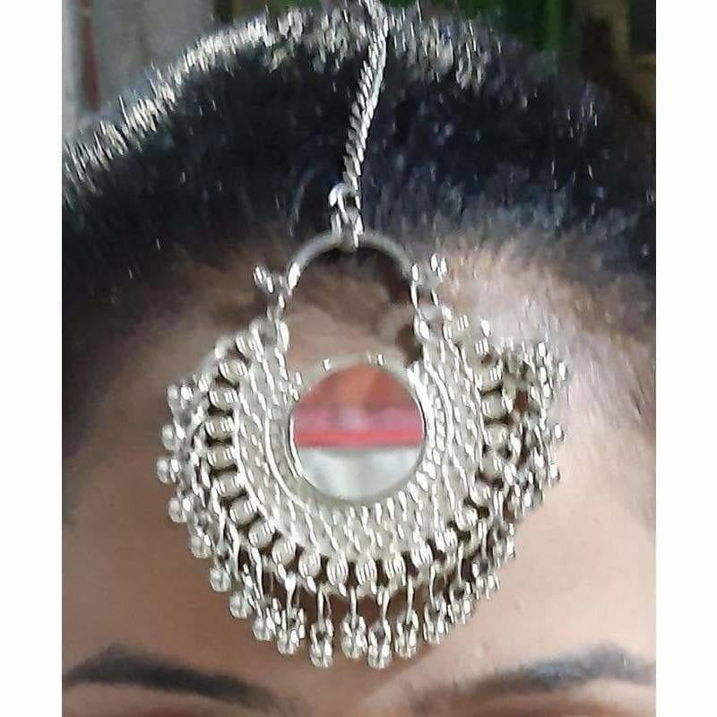 MS Fashion India Silver Oxidized Mirror Maang Tikka | Grocsy