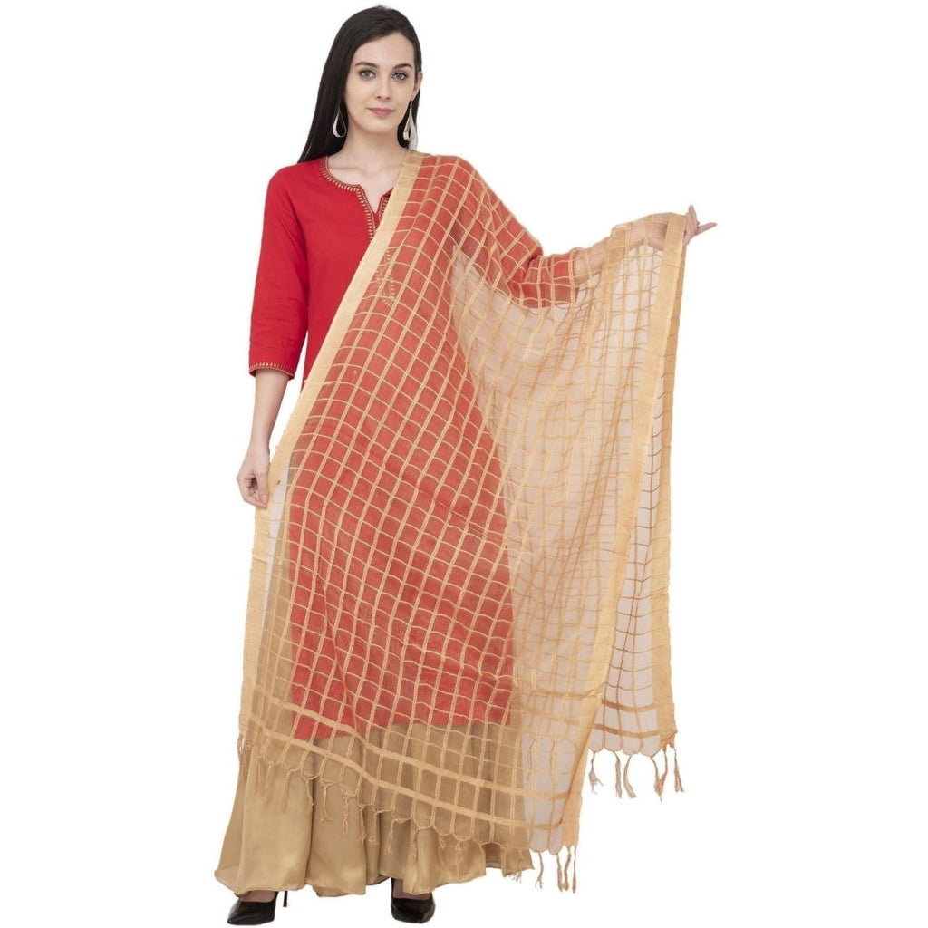 A R Silk Cotton Square Regular Dupatta Color Dark Golden Dupatta or Chunni | Grocsy