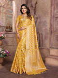 Aastha Fashion Yellow Soft Organza Silk Weaving Saree | Grocsy