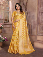 Aastha Fashion Yellow Soft Organza Silk Weaving Saree | Grocsy