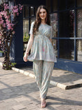 Sky Blue Rayon Paisley & Floral Printed Top with Matching Bottom - Eesha | Grocsy