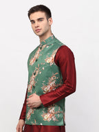 Jompers Men's Green Printed Nehru Jacket | Grocsy