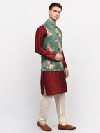 Jompers Men's Green Printed Nehru Jacket | Grocsy