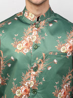 Jompers Men's Green Printed Nehru Jacket | Grocsy