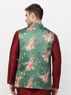 Jompers Men's Green Printed Nehru Jacket | Grocsy