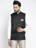 Jompers Men's Black Solid Nehru Jacket | Grocsy