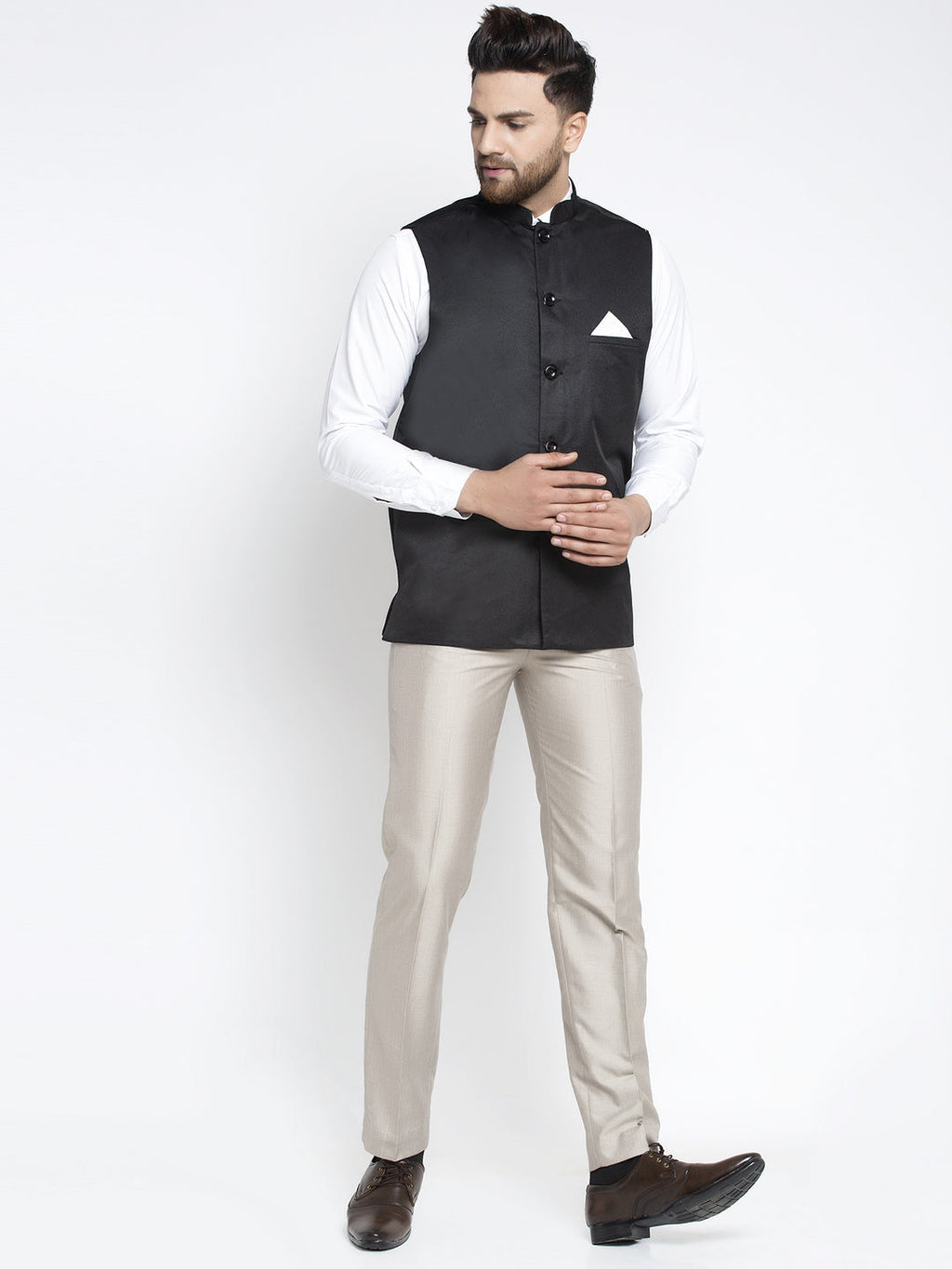 Jompers Men's Black Solid Nehru Jacket | Grocsy