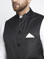 Jompers Men's Black Solid Nehru Jacket | Grocsy