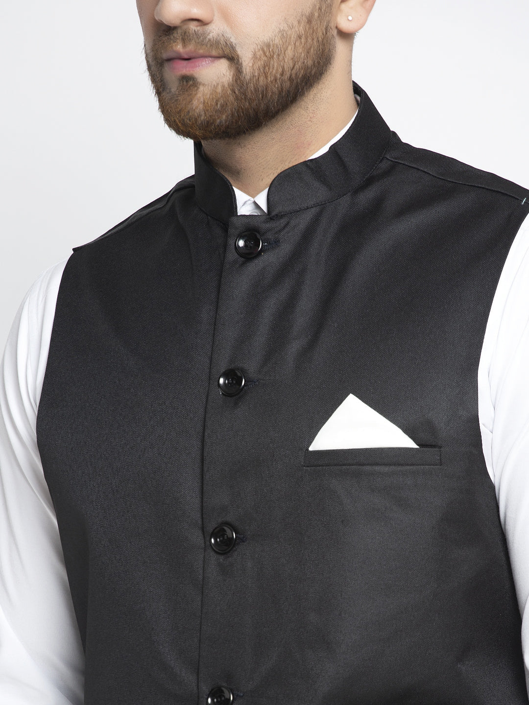Jompers Men's Black Solid Nehru Jacket | Grocsy