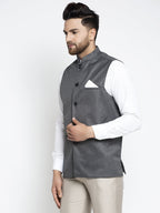 Jompers Men's Grey Melange Solid Nehru Jacket | Grocsy