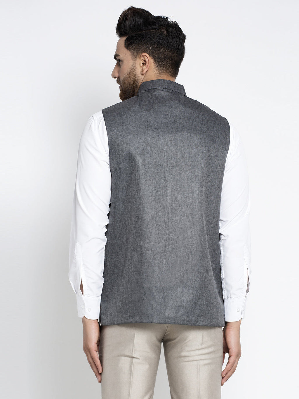 Jompers Men's Grey Melange Solid Nehru Jacket | Grocsy