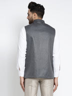 Jompers Men's Grey Melange Solid Nehru Jacket | Grocsy
