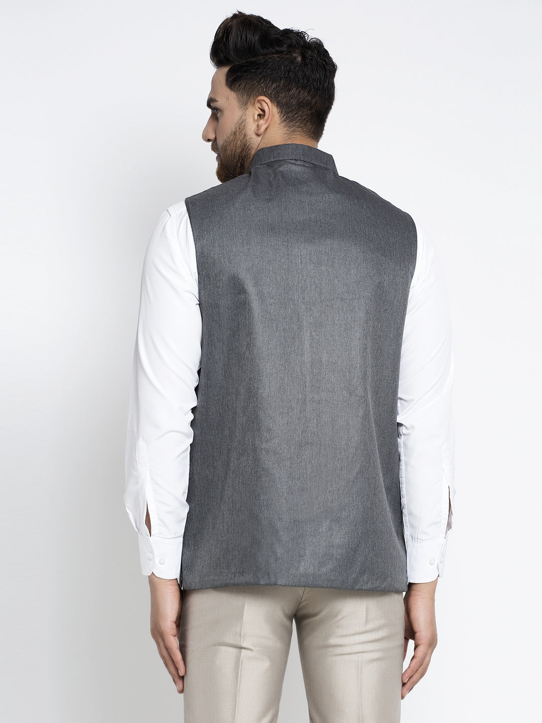 Jompers Men's Grey Melange Solid Nehru Jacket | Grocsy