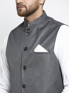 Jompers Men's Grey Melange Solid Nehru Jacket | Grocsy