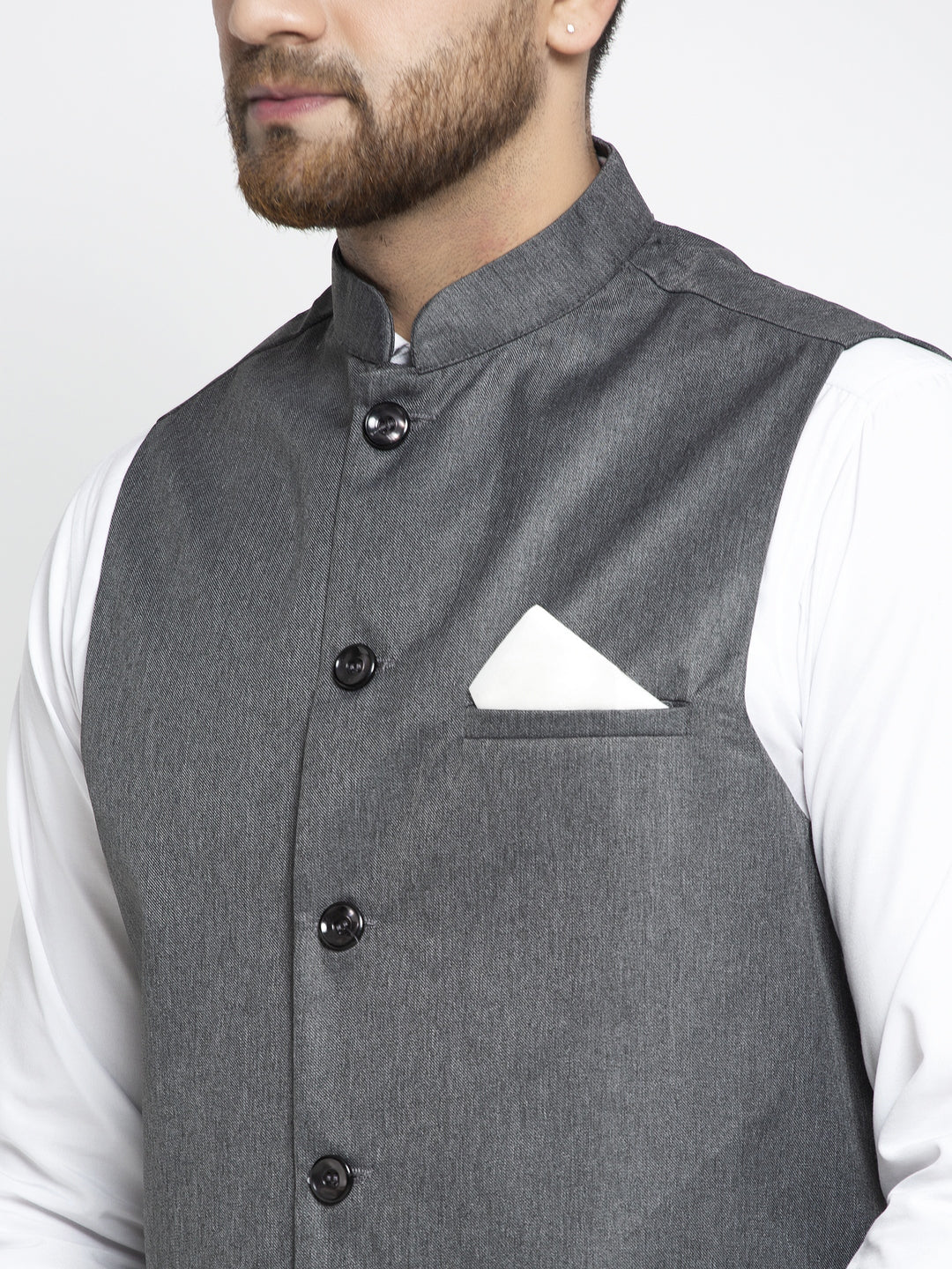 Jompers Men's Grey Melange Solid Nehru Jacket | Grocsy
