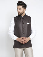 Jompers Men's Brown Solid Nehru Jacket | Grocsy