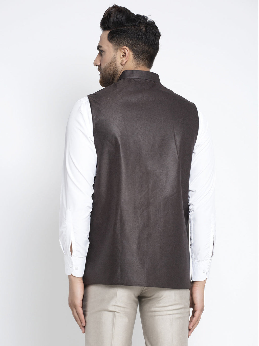 Jompers Men's Brown Solid Nehru Jacket | Grocsy