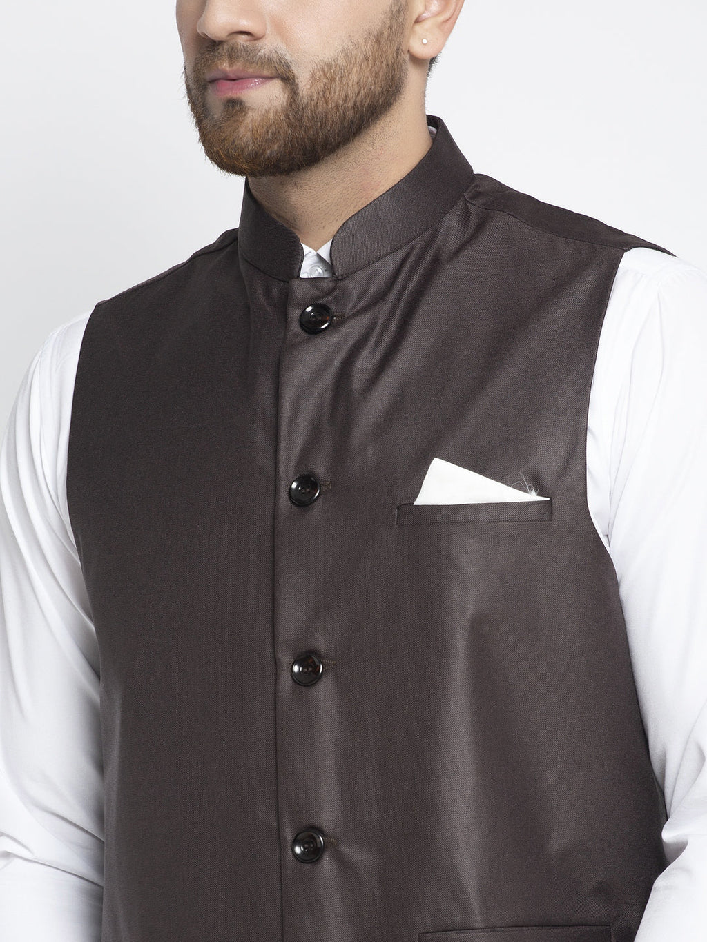 Jompers Men's Brown Solid Nehru Jacket | Grocsy