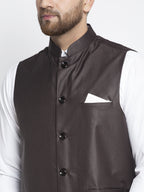 Jompers Men's Brown Solid Nehru Jacket | Grocsy