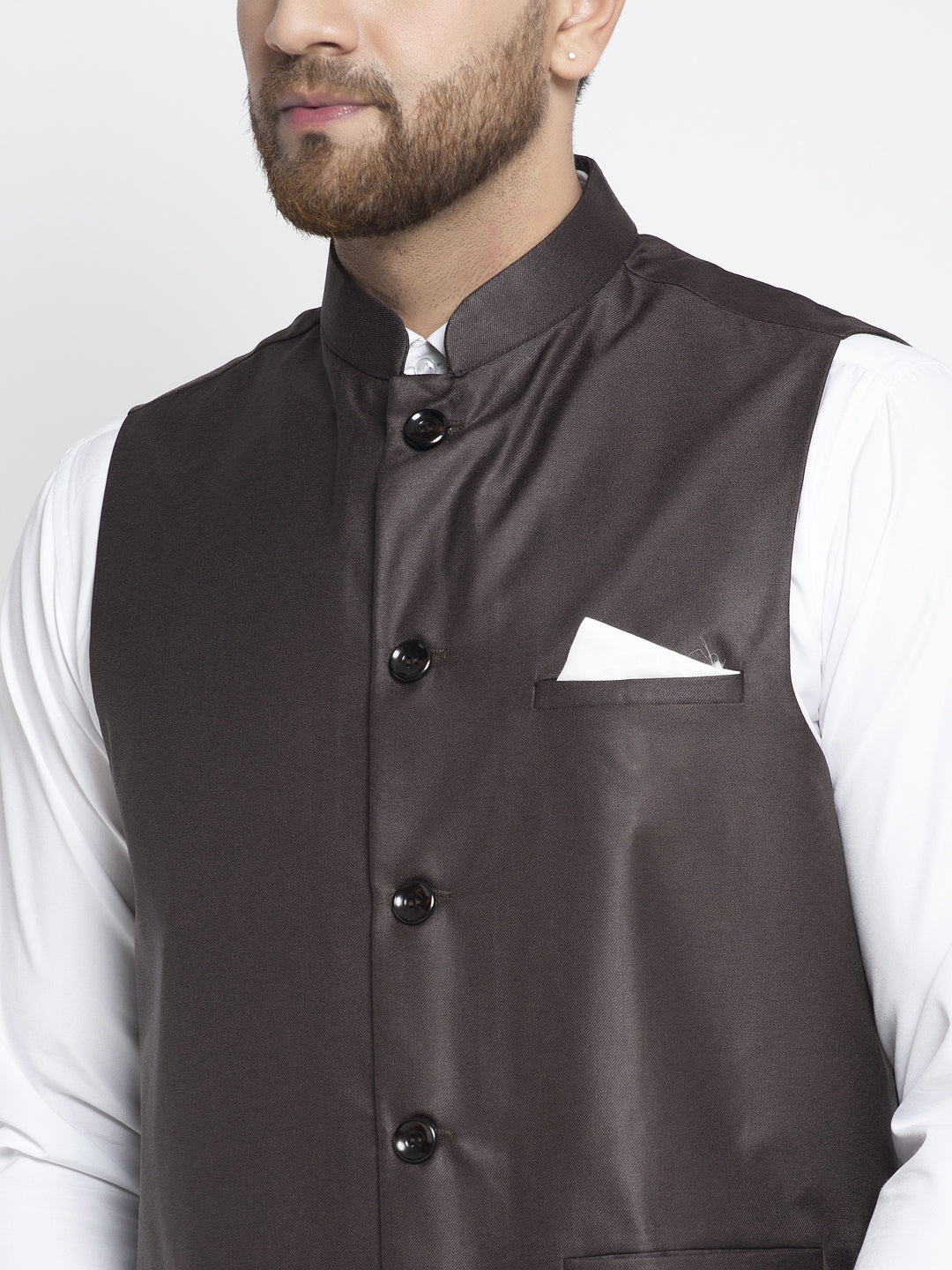 Jompers Men's Brown Solid Nehru Jacket | Grocsy