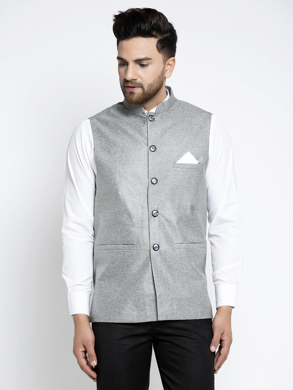 Jompers Men's Beautiful Grey Solid Nehru Jacket | Grocsy
