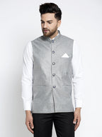 Jompers Men's Beautiful Grey Solid Nehru Jacket | Grocsy