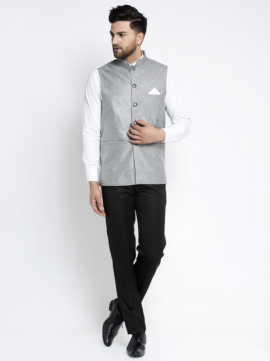 Jompers Men's Beautiful Grey Solid Nehru Jacket | Grocsy