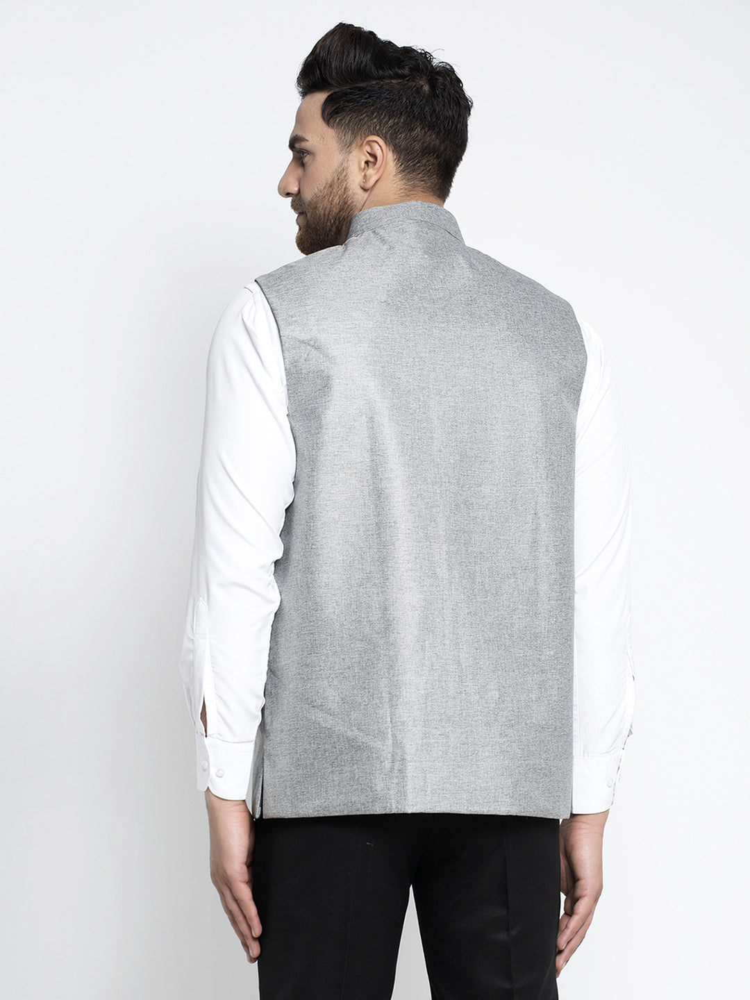 Jompers Men's Beautiful Grey Solid Nehru Jacket | Grocsy
