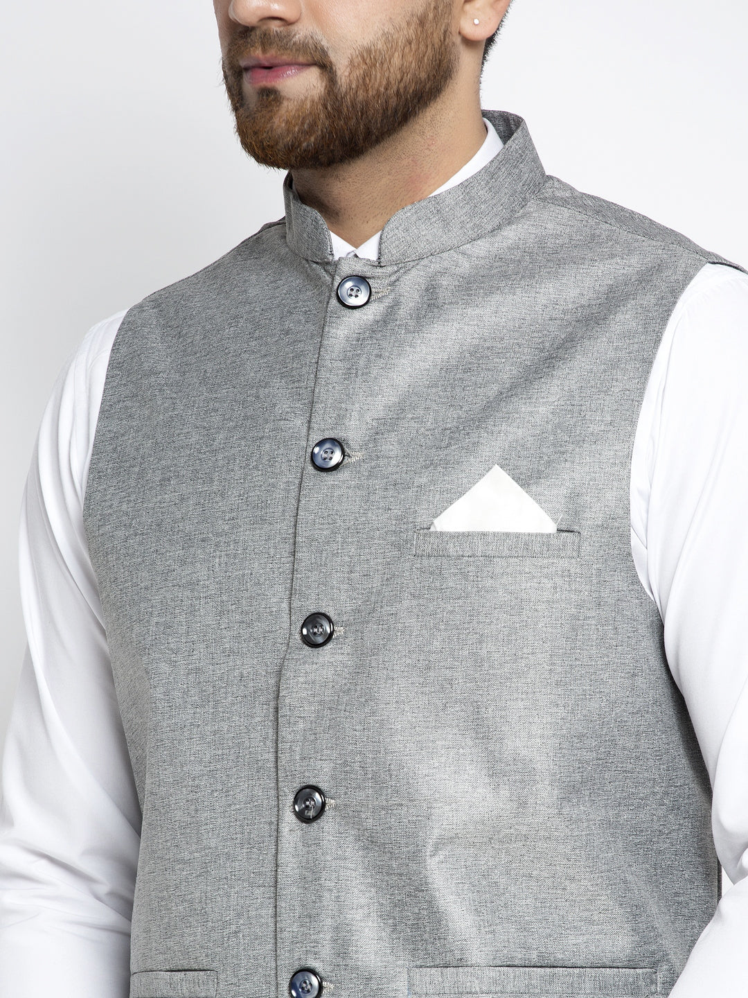 Jompers Men's Beautiful Grey Solid Nehru Jacket | Grocsy