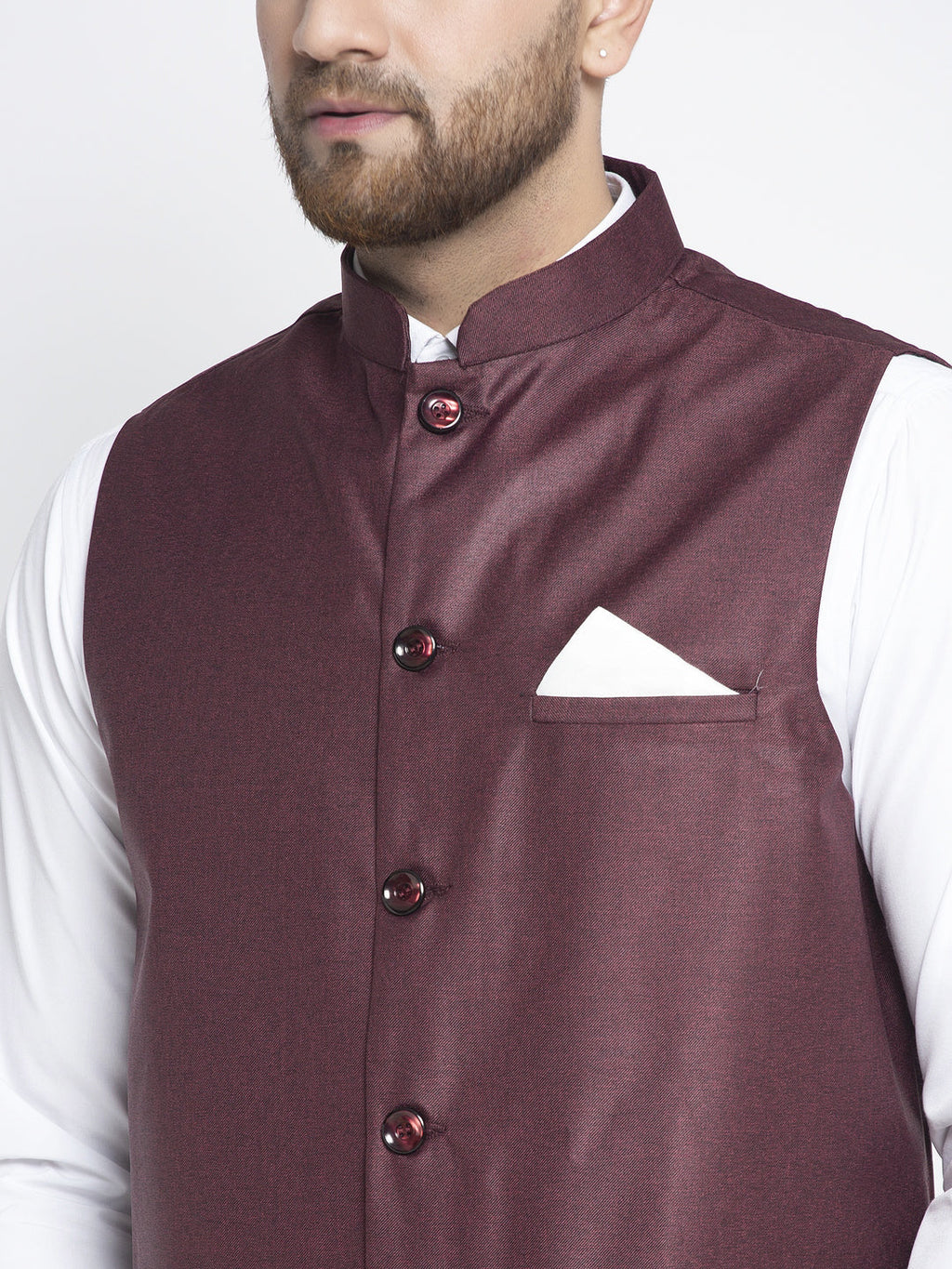 Jompers Men's Maroon Solid Nehru Jacket | Grocsy