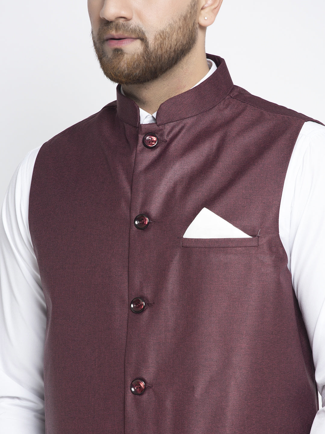 Jompers Men's Maroon Solid Nehru Jacket | Grocsy