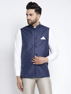 Jompers Men's Navy Blue Solid Nehru Jacket | Grocsy