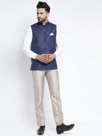 Jompers Men's Navy Blue Solid Nehru Jacket | Grocsy