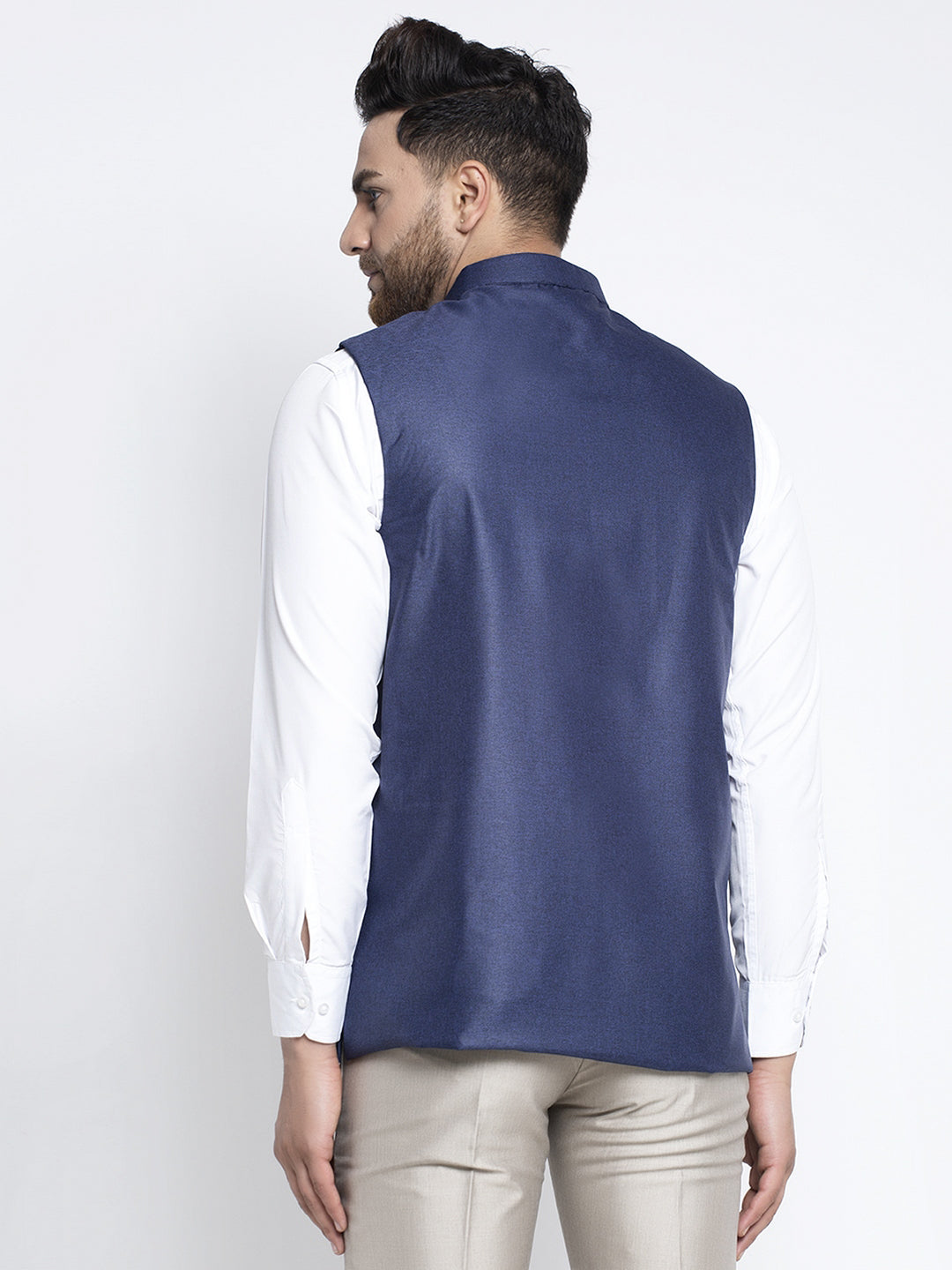 Jompers Men's Navy Blue Solid Nehru Jacket | Grocsy