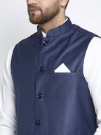 Jompers Men's Navy Blue Solid Nehru Jacket | Grocsy